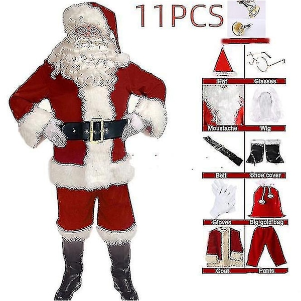 Jultomte Kostym för Män Vuxen Jultomte Kostym Santa Suit-Perfet 11pcs 2XL