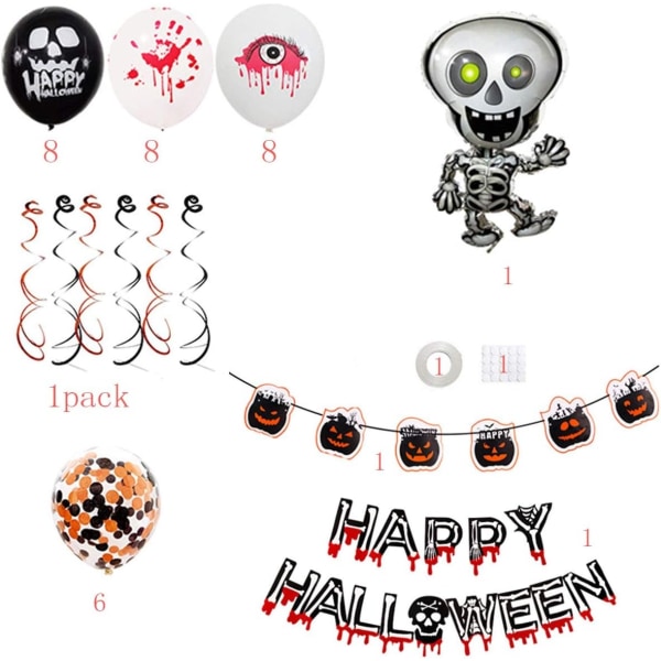 Halloween fest dekorasjonssett, Happy Halloween ballonger Banner - Perfet