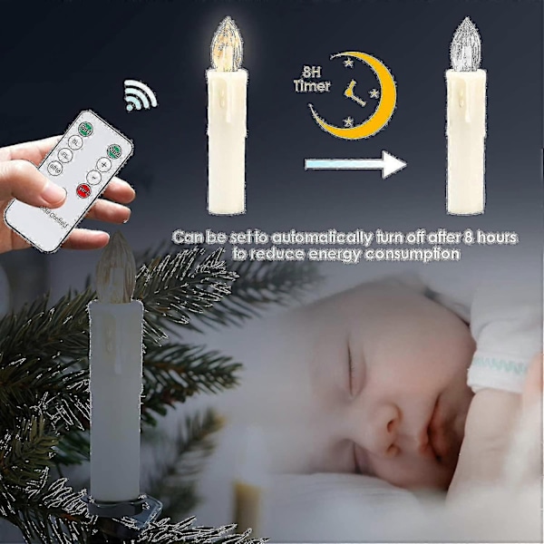 40 kpl LED-joulukynttilät, Langattomat Valkoiset Lämpimät Joulukuusen Kynttilät Kaukosäätimellä ja Paristoilla, Himmennettävät LED-kynttilät, Ip44-Täydellinen