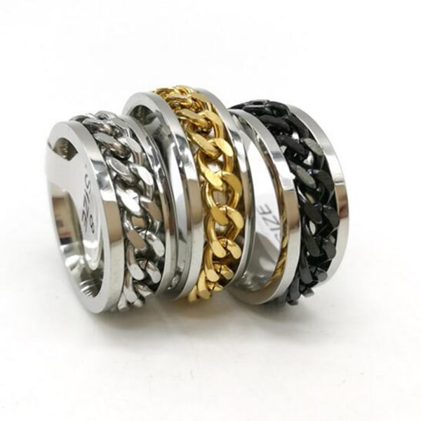 Kvinder Mænd Stål Roterbart Kædebånd Ring Finger Spinner Ring - Perfet Black 6