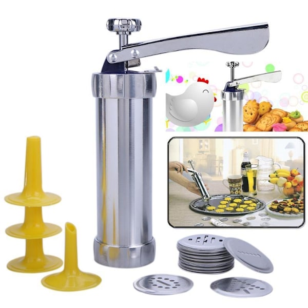 Biscuit Press Set kakkukone sisältää 20 mallia - Perfet silver