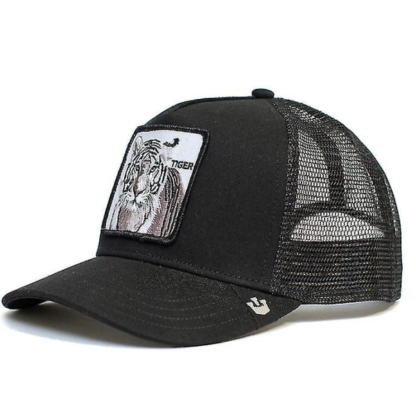 Farm Animal Trucker Baseball Cap Hatt Mesh Style Män Kvinnor Hip Hop Bros Justerbar Baseball Hat - Perfet Tiger Black