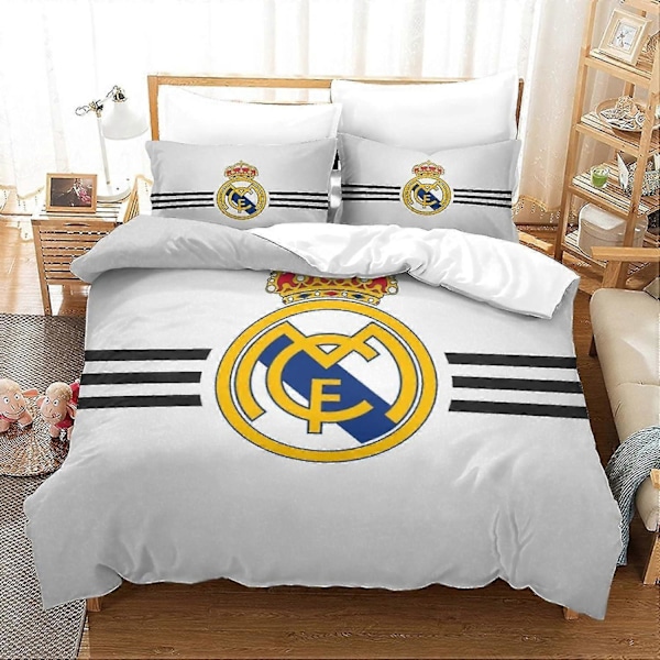 Real Madrid Täcke Set Känd Fotbollslag Sängkläder Set Dekorativa Mjuka Mikrofiberöverdrag med Blixtlås 135*200 Cm-Perfekt Double200x200cm