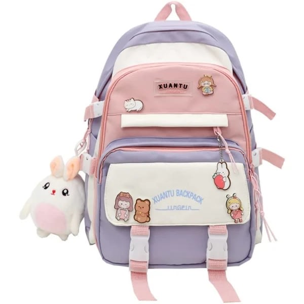 Kawaii Girls Backpack Girls Casual Ryggsäck Stor kapacitet Ryggsäck (lila) - Perfet purple