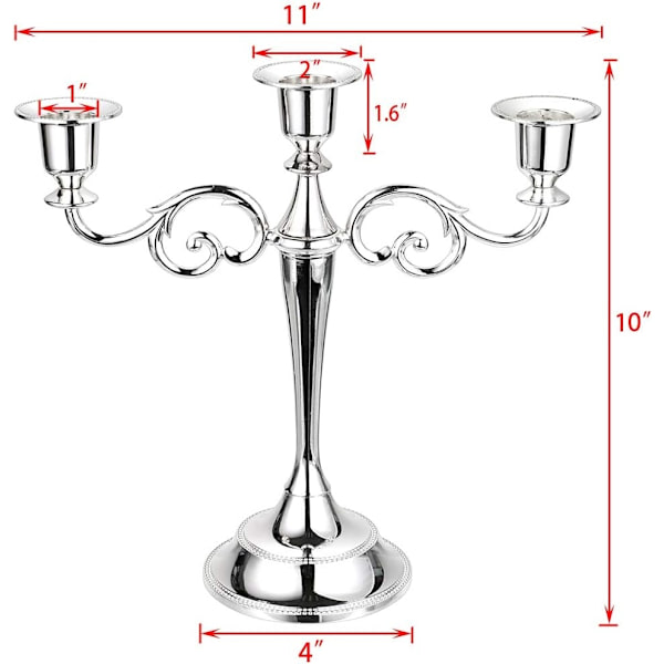 3 Metal Candelabre - Ljushållare för formella evenemang, bröllop, kyrka, semesterdekor, Halloween, silver