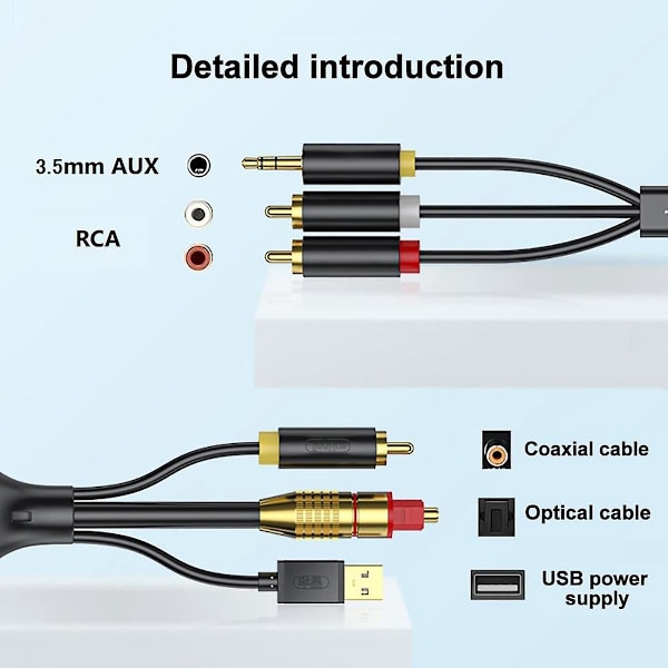 Digital til analog lydkonverteringskabel, digital SPDIF/optisk og koaksial til analog L/R RCA lydkabel for //TV-Perfet