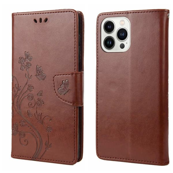Fjärilsblomma PU-fodral Kompatibelt med iPhone 14 Pro-Perfet Brown