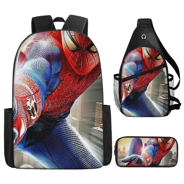 Spiderman børneskoletaske vandtæt tegneserie skoletaske grundskoletaske rygsæk i tre sæt - Perfet Style8
