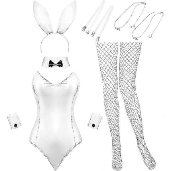 Jänispuvut Naisten Alusvaatteet ja Hännän Bodysuit Cosplay Jänispuvusetti Halloween-asuiksi - Täydellinen White XL
