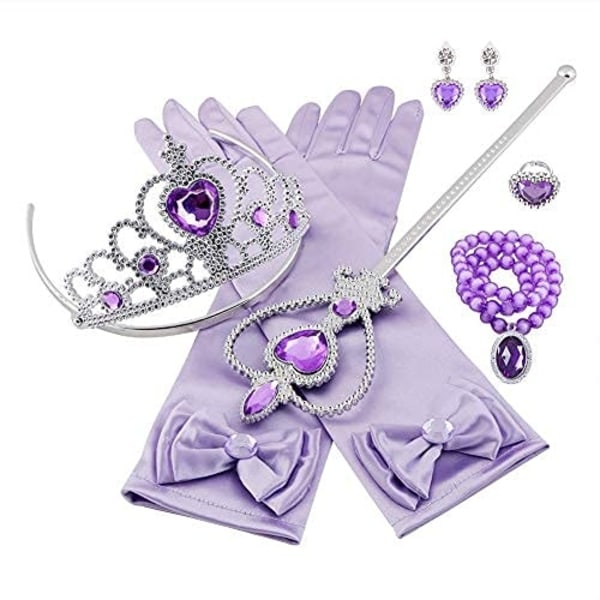 Prinsesse kostumer Sæt med 8 dele Gave fra Princess Crown, handsker, magi, halskæde, ring, øreringe til 3-9 år - Perfet