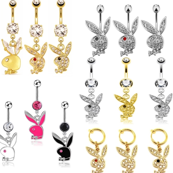 1st Bunny Dangle Belly Ring Paved CZ Gems kirurgiskt stål - Perfet A4