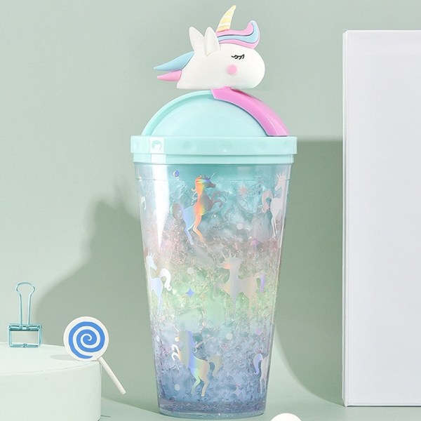 Unicorn Ice Cup Vannflaske Gradient Girl Heart e Straw Cup - Perfet Purple