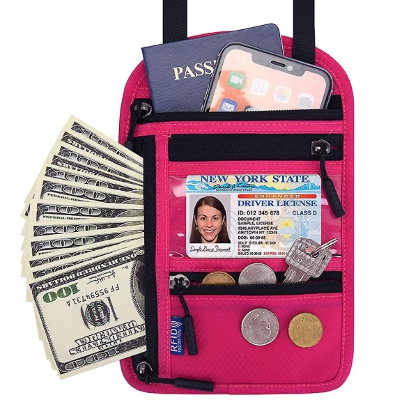 resehalsplånbok Rfid passhållare Lätt passplånbok Kreditkortsväska Resväska för kvinnor män - Perfet Rose red