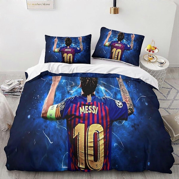 3D Messi Sengesett for Gutter og Tenåringer Lionel Dynetrekk, Mikrofiber Dynetrekk med Glidelåslukking 3 Deler Doble Putetrekk - Perfekt King220x240cm