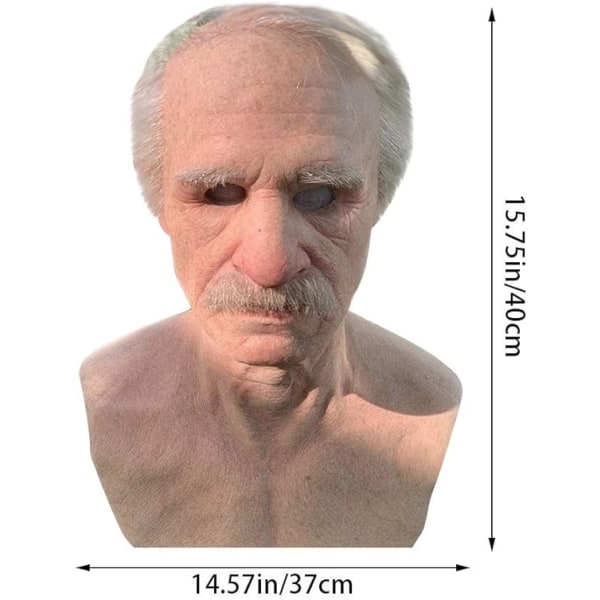 Supermyk realistisk menneskelig rynkehodemaske, Old Man Latex Mask - Perfet
