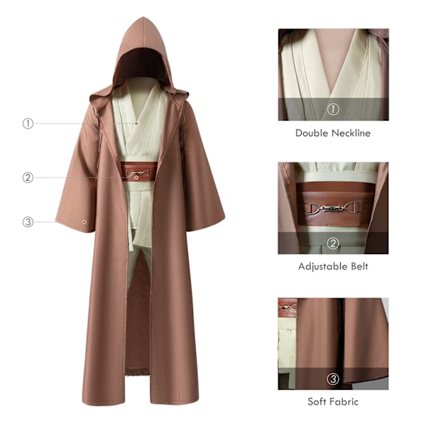 Mub- Obi-Wan Kenobi högkvalitativ cosplaydräkt brun Jedi-mantel ljussabelduell brun - perfekt Brown 2 XL