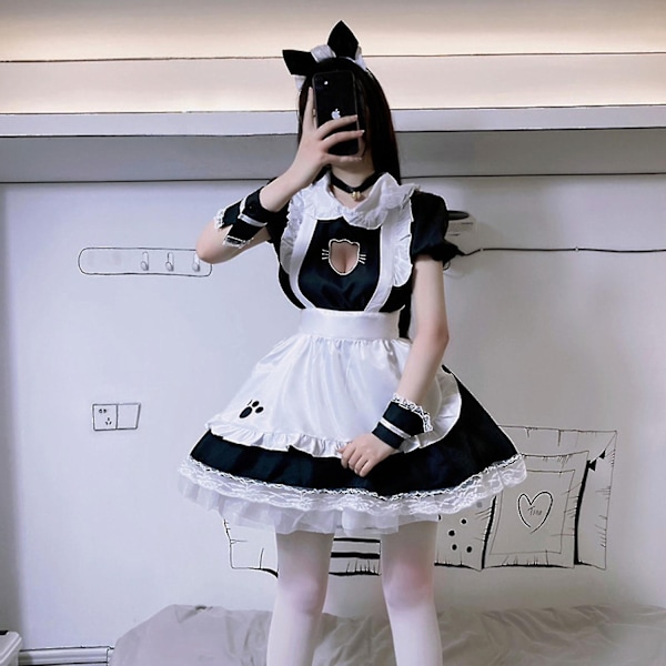 Maid-kjole Cosplay Anime Jente Sexy Kjole Pels Katt Øre Hansker Sokker Antrekk-Perfekt XXXL