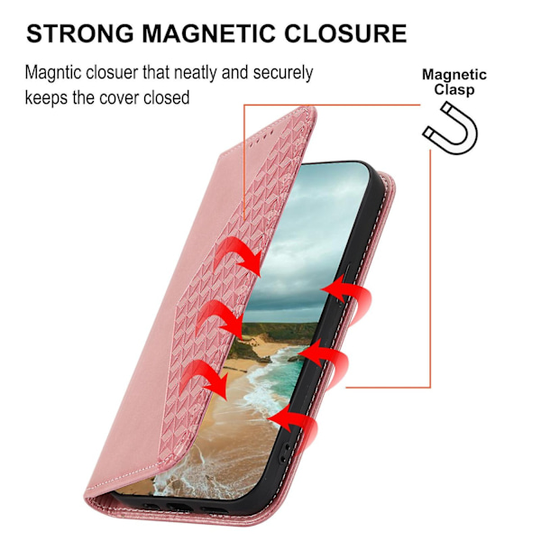 Kompatibel med iPhone 12 Deksel, Lommebok Flip-deksel i Lær med Stropp-Perfekt Rose Gold
