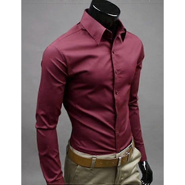 Luksuriøse Skjorter Mænd Casual Krave Formelle Slim Fit Skjorter Toppe-Perfet Burgundy M