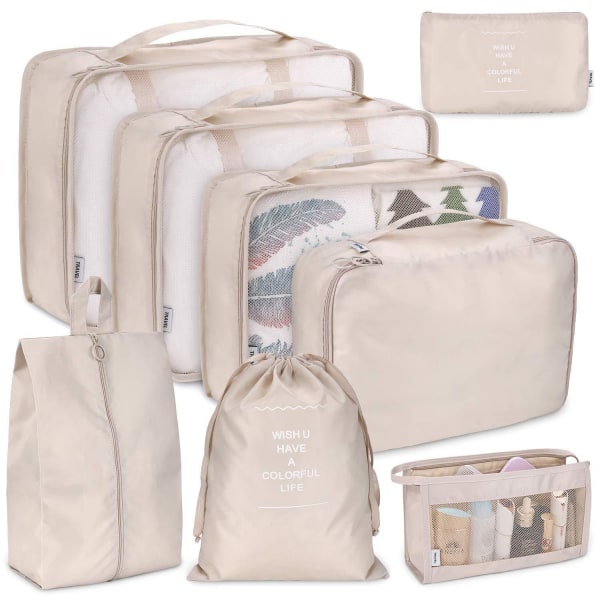 8-pack Bagage Organizer Resväska Förvaringsväska Kläder Skor och kosmetikalåda - Perfet pink