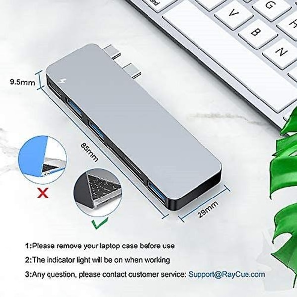USB C Hub Adapter för MacBook Pro/Air 13" 15" 6 in 1 USB-C tillbehör - Perfet