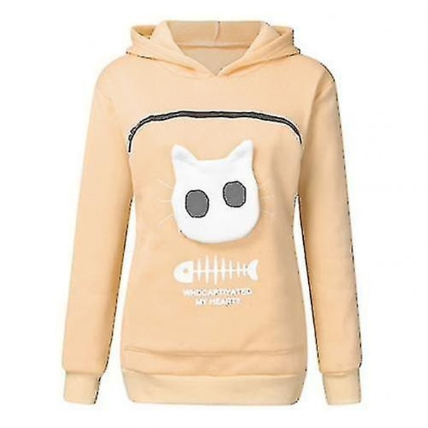 Tröja för kattälskare - Hoodie med känguruficka för hundar och husdjur, tassmotiv, mysig ficka, djuröron, huva - Perfekt Apricot XXXL