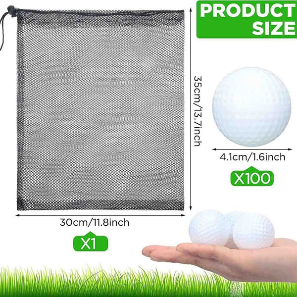 100 st Golf Övningsbollar Ihåliga Golfbollar Träning Golfbollar med Mesh Dragsko Förvaringsväskor f-Perfet