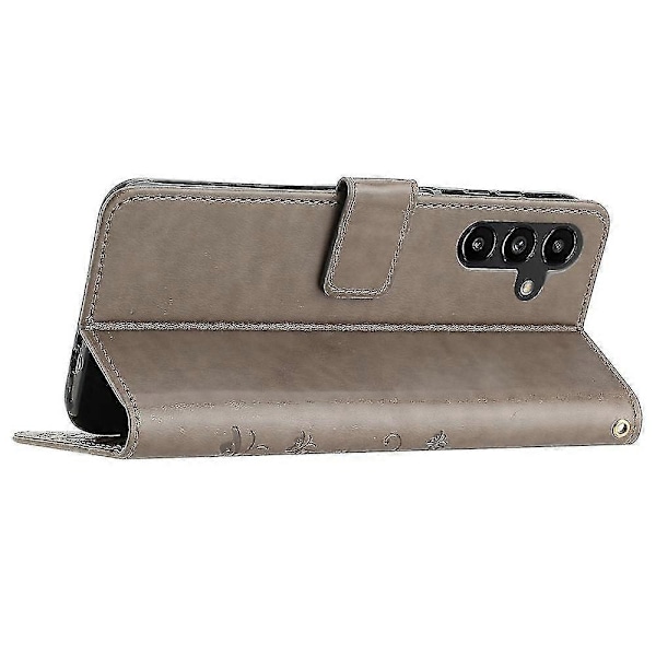 Kompatibel med Samsung Galaxy A55 5G Sommerfugl Læder Etui Telefon Cover med Stand Wallet-Perfet Grey