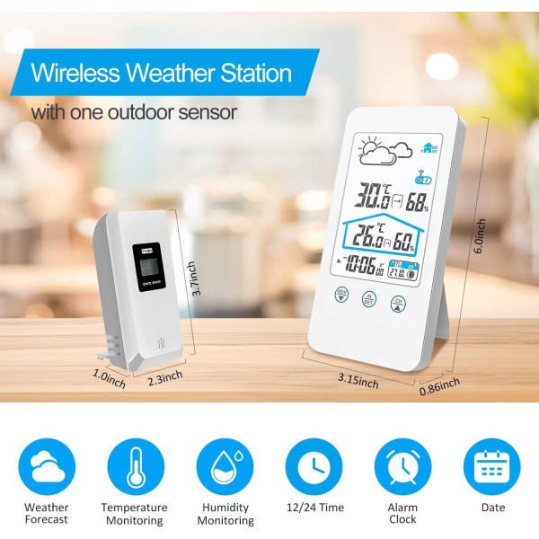 Trådlös väderstation, Trådlös digital inomhustermometer för inomhusbruk - Perfet