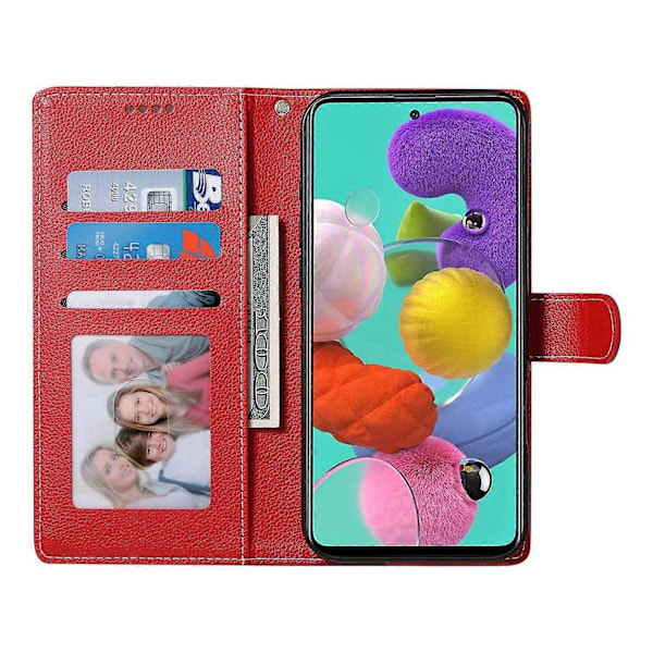 Kompatibel med Samsung Galaxy A24 4G (162.1 x 77.6 x 8.3mm) Fodral Läderlås Plånbok Ställ Telefonskal - Perfet Red