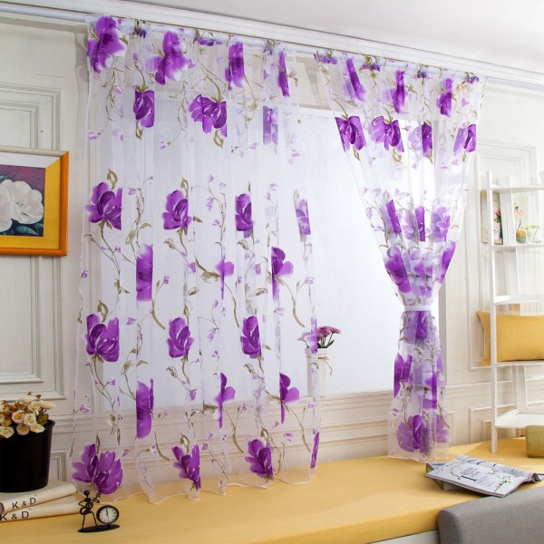 Romantisk tylgardin vinduesskærm til stuen - Perfet Purple