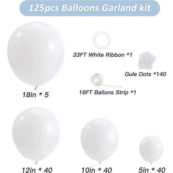 125 stk ballongsett lateks aluminium film ballonger bryllup bursdagsfest Valentinsdag dekorasjoner Hvit - Perfet white
