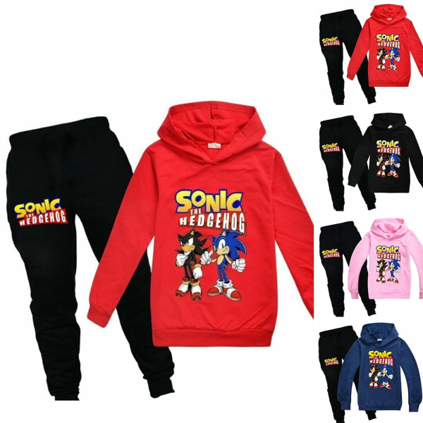 Boy Girl Sonic The Hedgehog Hættetrøjer Træningsdragter Toppe+sweatbukser - Perfet red 130cm