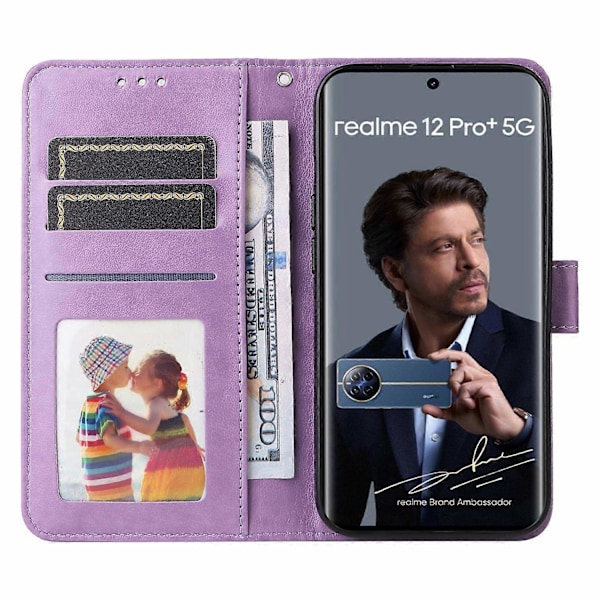 för Realme 12 Pro 5G/12 Pro+ 5G Läderfodral Präglat Solros Flip Folio Plånbok Telefonfodral - Perfet Style C