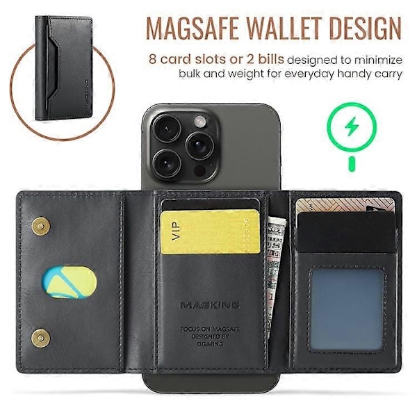 MAGKING K2 Kickstand Magneettinen Korttikotelo Yhteensopiva MagSafe RFID Puhelinlompakon kanssa - Täydellinen Black