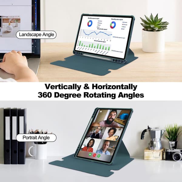 Skyddsfodral för Samsung Galaxy Tab S9 FE Plus med Bluetooth-tangentbord, vridbart stativ och tablett-hållare - Perfekt Blackish Green