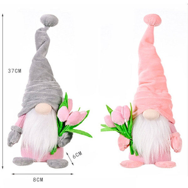 Mors dag ansiktslös docka prydnad Söt hållande tulpan Gnome Toy Kreativ skrivbordsinredning Bra present till mamma The Pink Hat