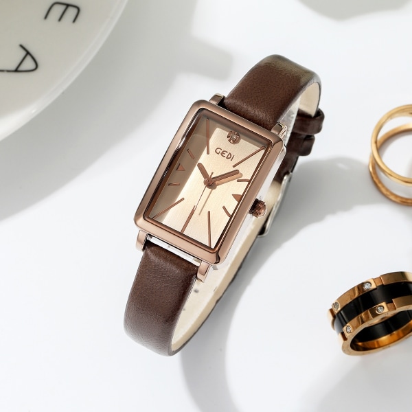 Läderarmband liten fyrkantig watch dam liten watch - Perfet Green