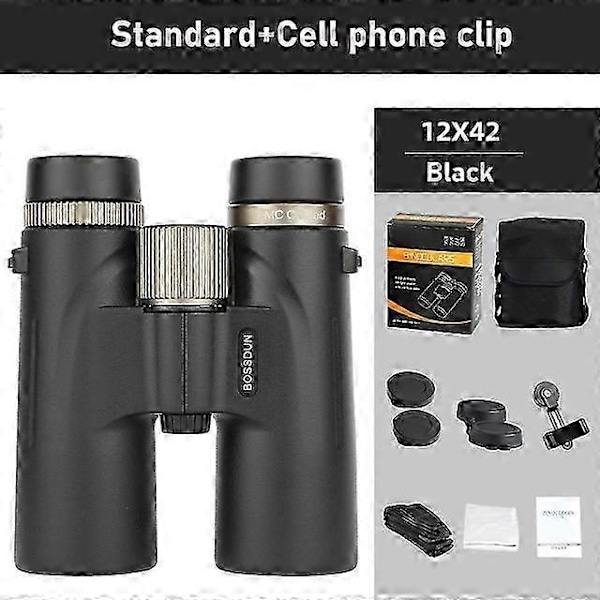 12x42 Kikkert Profesjonell HD Teleskop Kraftig Lang Rekkevidde BAK4 Prisme for Jakt Utendørs Camping-Perfekt Black A