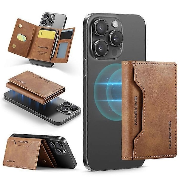 MAGKING K2 Stand Magnetisk Kortholder Kompatibel med MagSafe RFID Mobilpung - Perfekt Brown