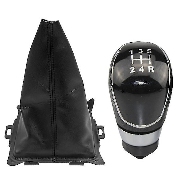 Växelspaksknopp, dammskydd, fodral, krage för Ford Fiesta 2008 2009 2010 2011 2012 - 5/6-växlad manuell - Perfekt 5 Speed Black