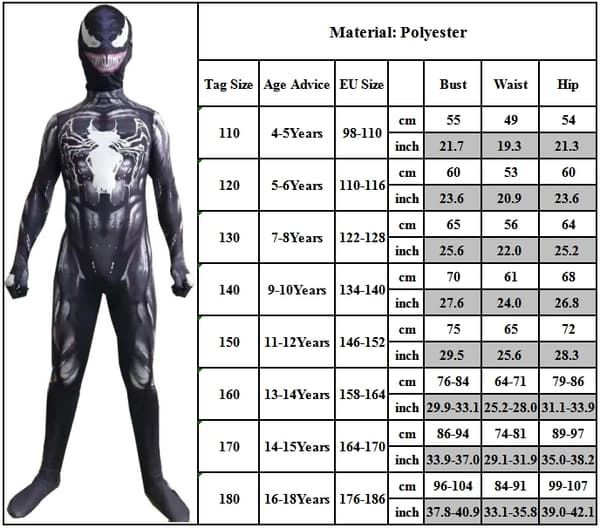 Barnoverall superhjälte venom kostym overall - Perfet 5-6 Years
