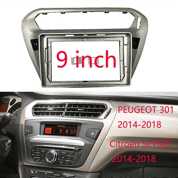 2-DIN Bilpanel för Peugeot 301 2014-2018 Instrumentbräda Dubbel DIN DVD-Ram för Citroen SLYSEE 2014-2018 - Perfekt Only Frame-silver
