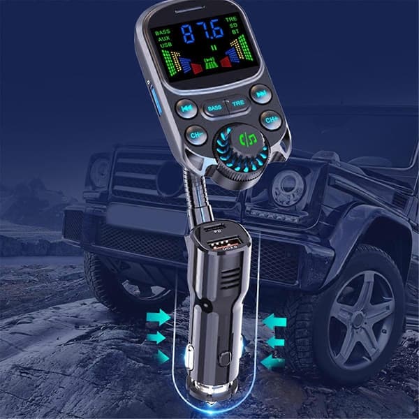 Bluetooth-kompatibelt bilsett lighter handsfree FM-sender AUX lyd trådløs MP3-spiller PD QC3.0-Perfet