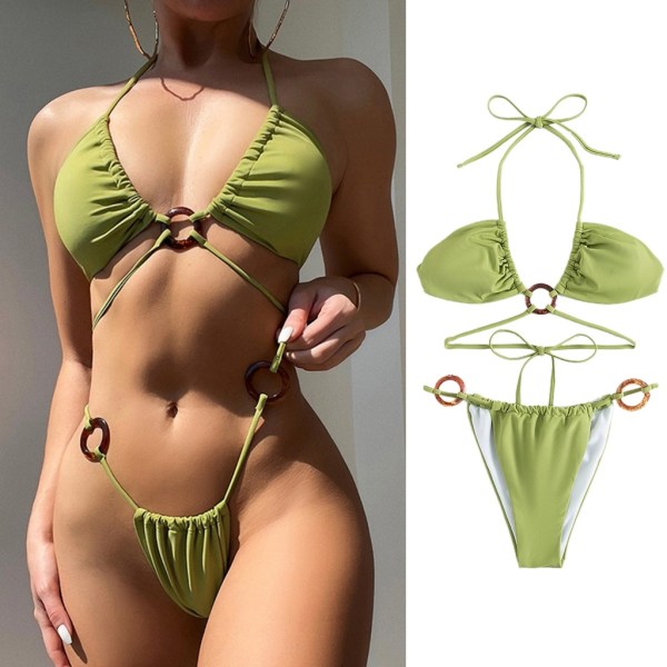 Kvinder Todelt Exig Halter Neck High Cut Thong Badedragt Push Up Bikinier Lace Up Badetøj Badedragter Strandtøj - Perfet Apricot S