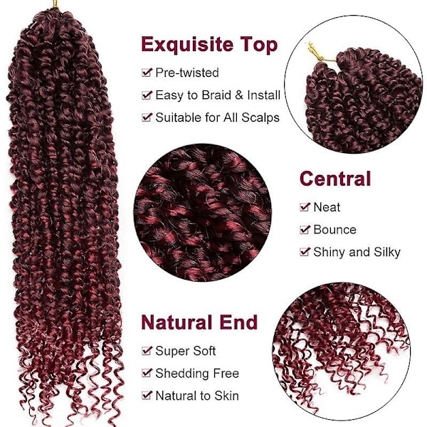 Passion Twist Hår Vannbølge Syntetisk Heklet Flette Hårextension for Kvinner-Perfet black 18inch