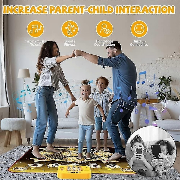 Dansematte, Dansespill Lekegave for Jenter og Gutter 3-12 år, Danseplate med Trådløs Bluetooth, 9 Utfordrende Spillmoduser - Perfekt Gold