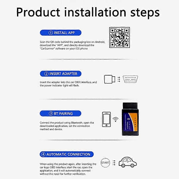 Bluetooth ELM327 OBD2 Skanner V1.5 - Bil Diagnostisk verktøy for Android /IOS, Les/Slett Koder, Sanntidsdata, Støtter Alle OBDII Protokoller-Perfekt