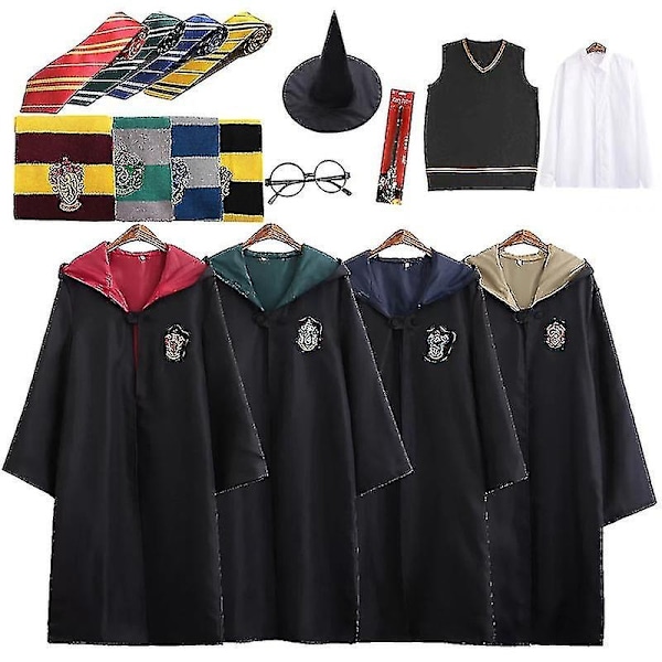 7-osainen taikurivelho Harry Potter Cosplay-puku Viitta Viitta Tylypahkan koulupuku-Perfet 6Pcs Green Aldut XL