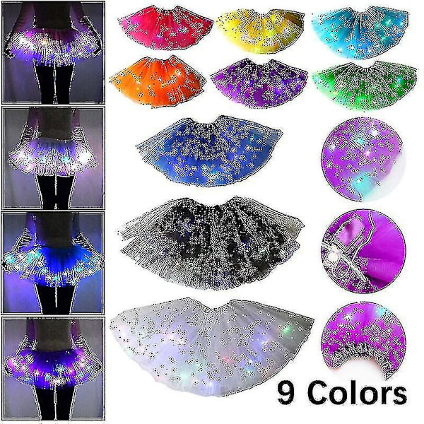 Kvinners LED-skjørt med stjerner, danseskjørt, lagdelt ballett-tutu, elastisk netting-tyll, miniskjørt, festkostyme - Perfekt Bleu